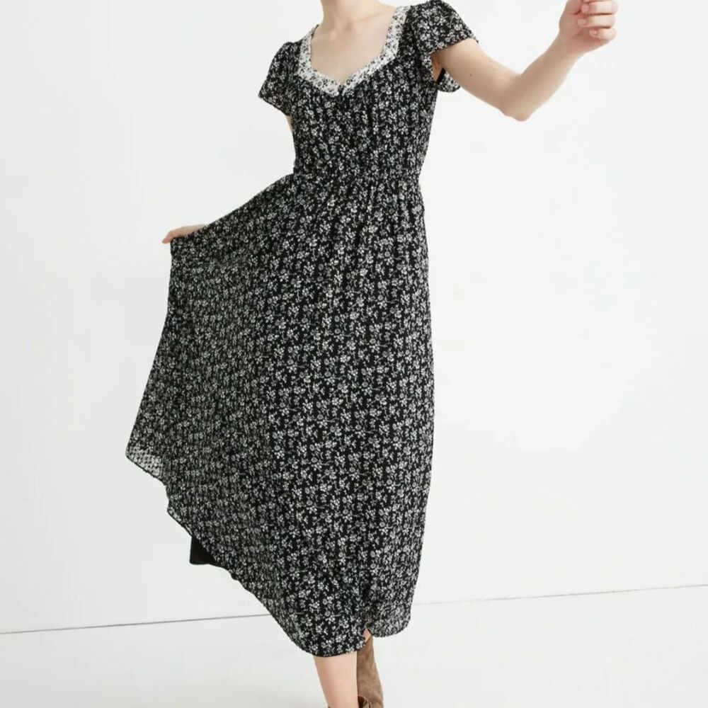Madewell Print-Mix Sheer-Sleeve Dress in Branch Floral Size 4